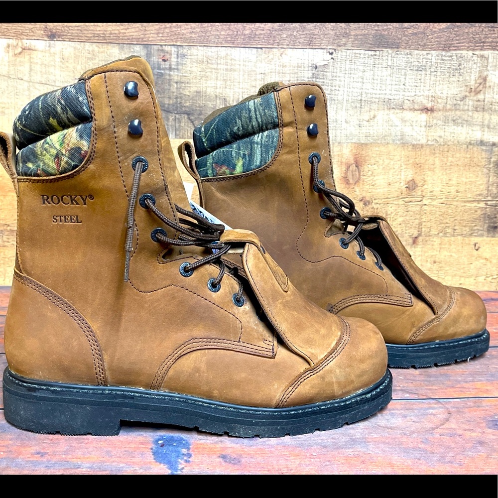 Rocky Mens steel toe work hunting tall boots Sz 14